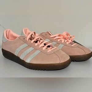 Pink and Gray Sneakers with Brown Soles